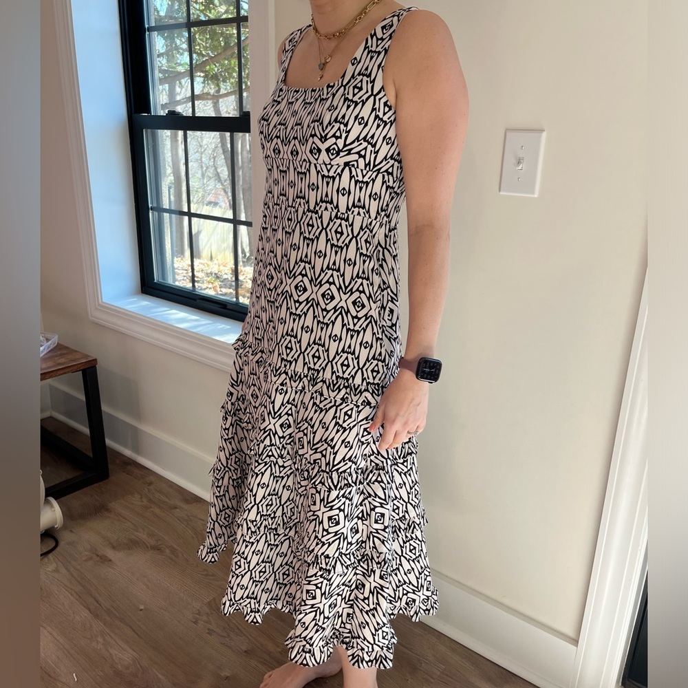 Anthropologie Black and White Tiered Dress, Size Medium